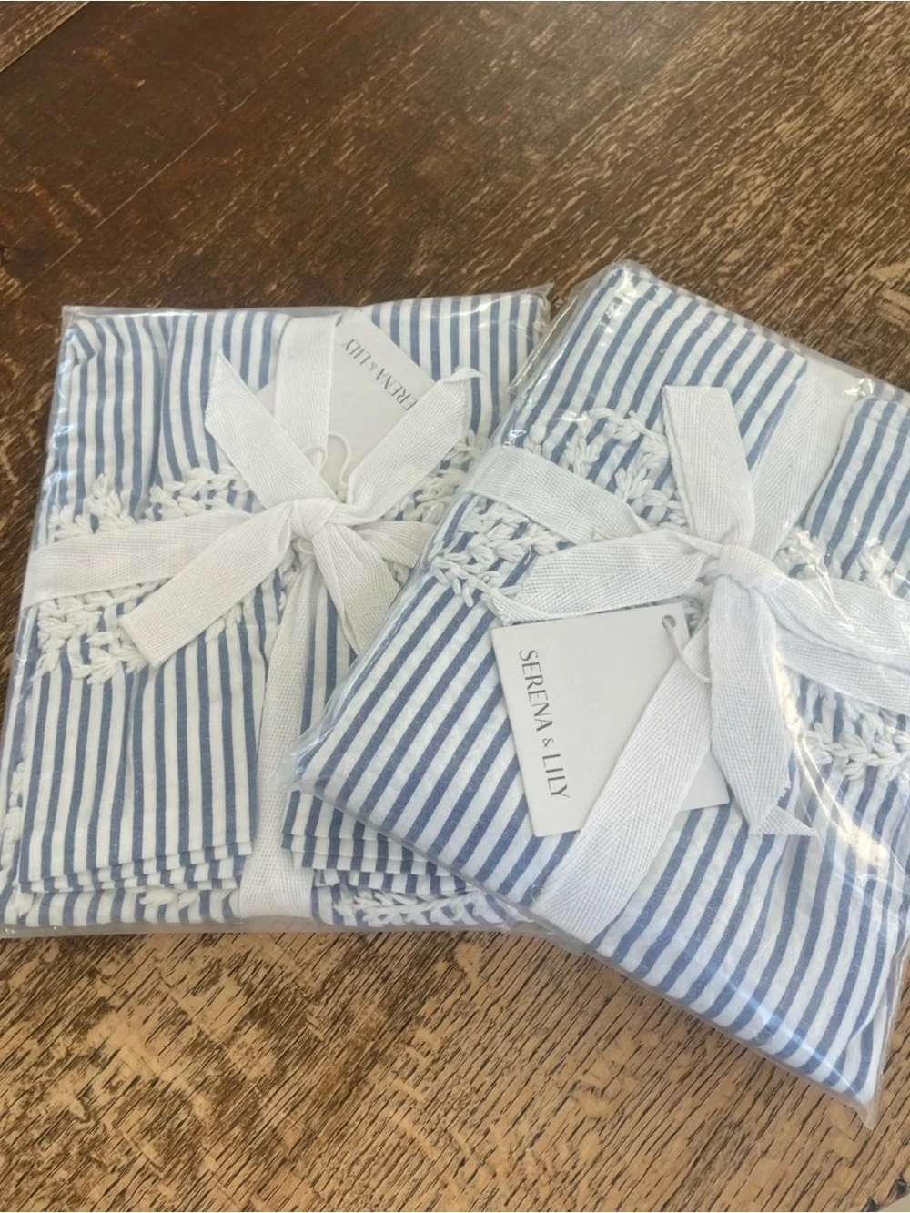 Serena & Lily Blue and White Striped Embroidered Cotton Duvet Set